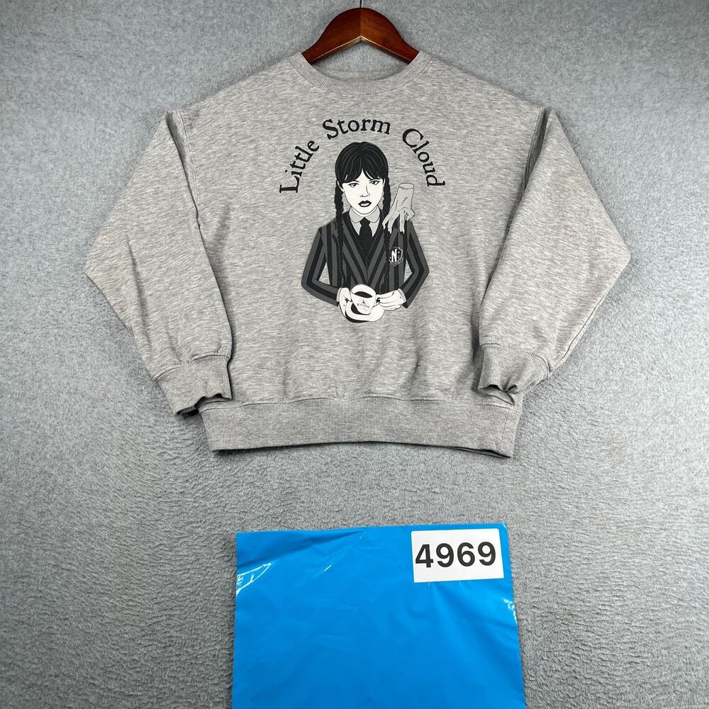 Wednesday Little Storm Cloud Graphic Print Sweatshirt Youth Size 12 Gray Heather
